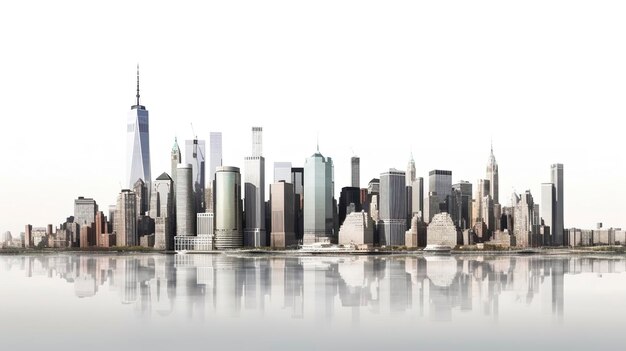 Jeden budynek World Trade Center i wieżowiec na dolnym Manhattanie w Nowym Jorku na białym tle ze ścieżką przycinającą generuje ai
