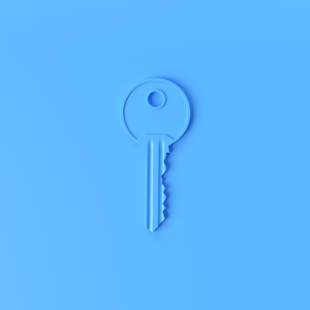 Jeden niebieski klawisz na płaskim, jasnoniebieskim tle Koncepcja minimalizmu 3D render ilustracji