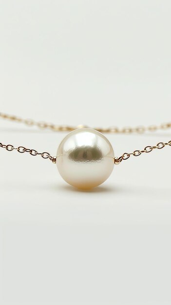 Jeden perłowy wisiorek na cienkim złotym łańcuchu na czystej białej tle