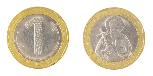 Jedna bułgarska moneta Leva na białym tle zdjęcie