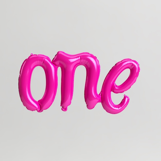 Jedna ilustracja 3d w kształcie słowa z różowymi balonami typu 2 na białym tle