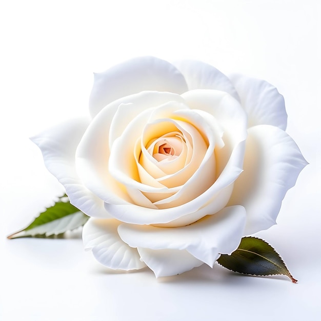 Zdjęcie jedna piękna biała róża wyizolowana na białym tle generacyjna zawartość ai