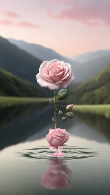 Zdjęcie jedna róża pływająca w powietrzu.