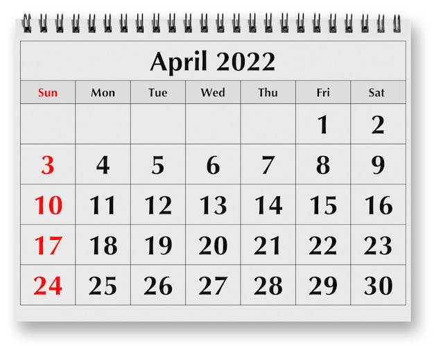 Jedna strona rocznego kalendarza miesięcznego kwiecień 2022