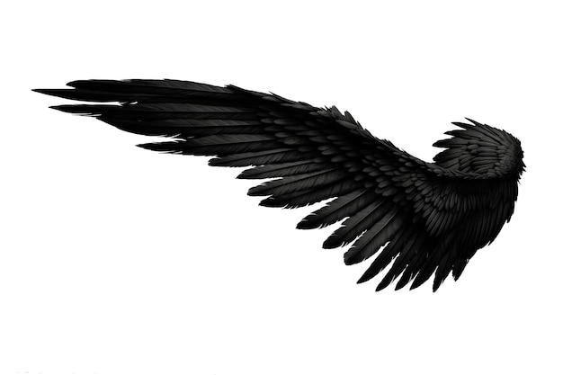 Jedno czarne skrzydło ptaka odizolowane na białym