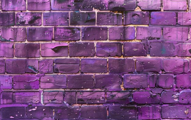 Jednolita warstwa fioletowa pokrywa ceglaną ścianę monochromatyczną paletę przerywaną subtelnymi teksturami i upływem czasu