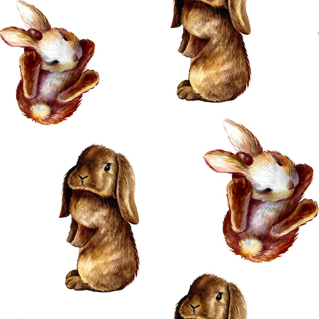 Jednolity wzór dla dzieci królików. Akwarela ilustracja.