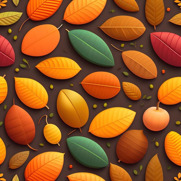 Jednolity wzór jesiennych liści ze słowem mango na dole.