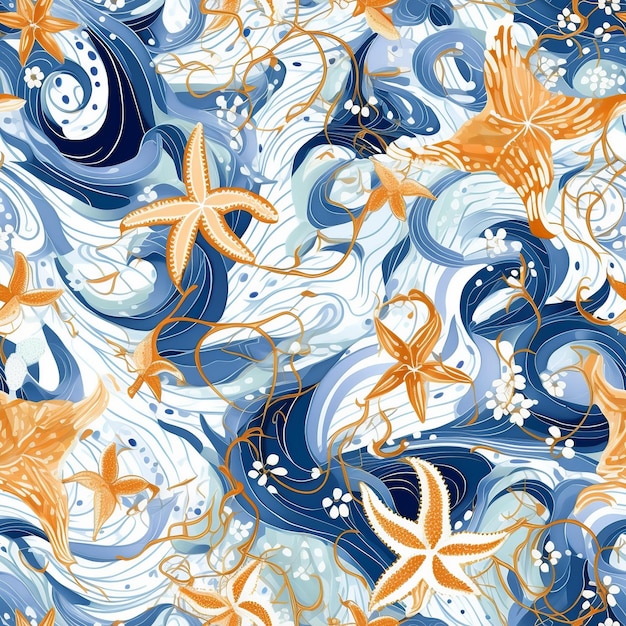 Jednolity wzór koników morskich rozgwiazdy i ryb przechwytujących czarujący urok życia morskiego
