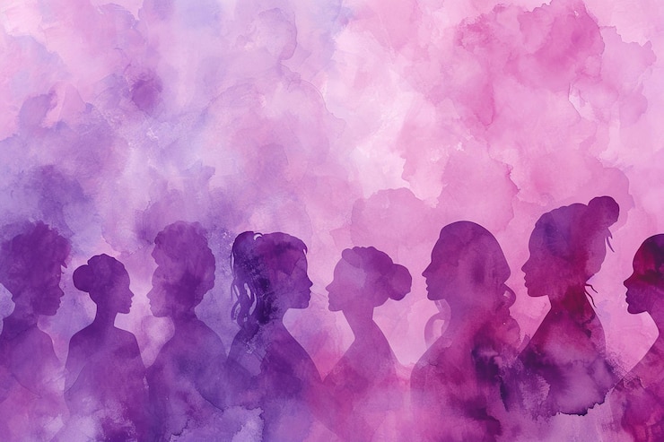 Zdjęcie jedność i siła sylwetki kobiet w kolorze purplepink wash