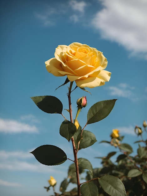 Jedynka żółta róża z liściem