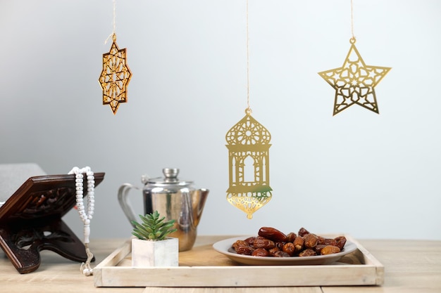 Jedzenie i napoje Iftar Flatlay na święto Ramadanu