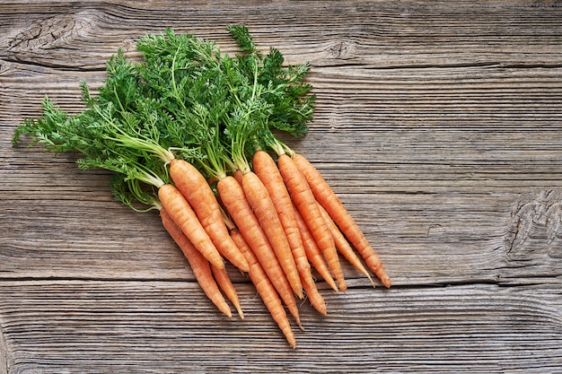 Zdjęcie jedzenie organiczne. widok z góry czerwone marchewki