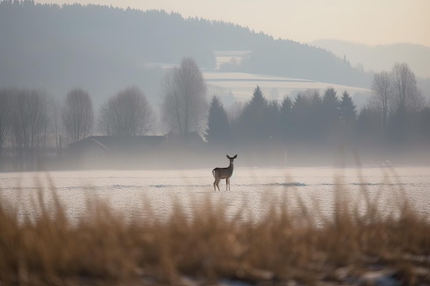 Zdjęcie jeleń i zaśnieżone środowisko