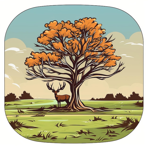 Zdjęcie jeleń stoi pod drzewem na polu