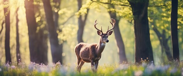 Jeleń w trawie w letni słoneczny dzień