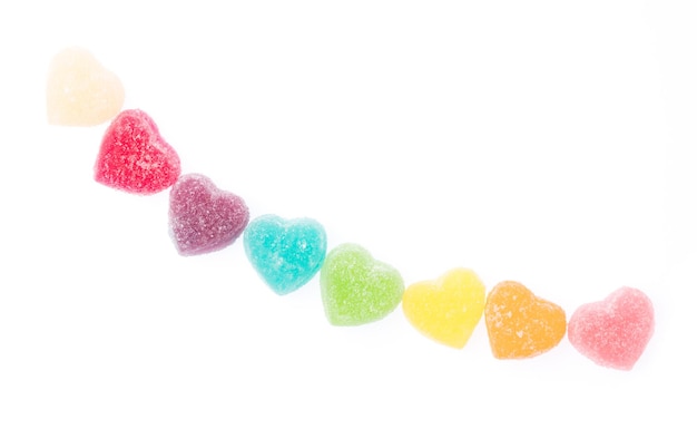 Jelly kolorowe kształt serca na białym tle