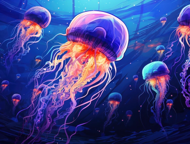 Jellyfish inthe morze Naturalne niebieskie tło