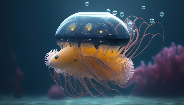 Jellyfish robot ilustracja cyfrowa Generative AI