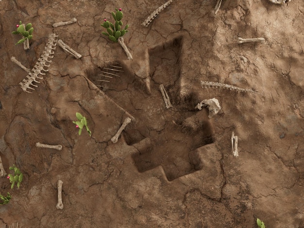 Jen japoński Waluta Ziemia Otwór Suche skamieliny Martwe wykopaliska Ilustracja 3D