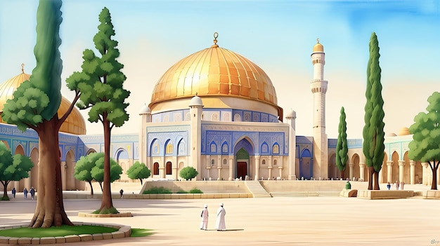Jerozolima Meczet Al Aksa AlQuds AlSharif stare miasto historyczne tło ilustracji Generatywna sztuczna inteligencja