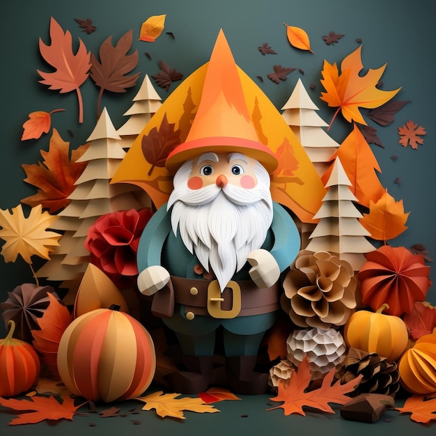 Jesień Art Paper Gnome Festive Season Design z jesiennymi liśćmi