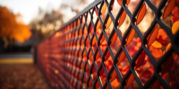 Jesień Blaze Na Chain Link Fence.