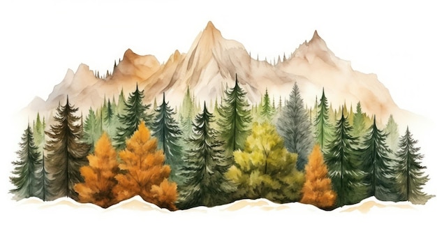 Jesień Drzewo Leśne Akwarela Ilustracja AI generowana