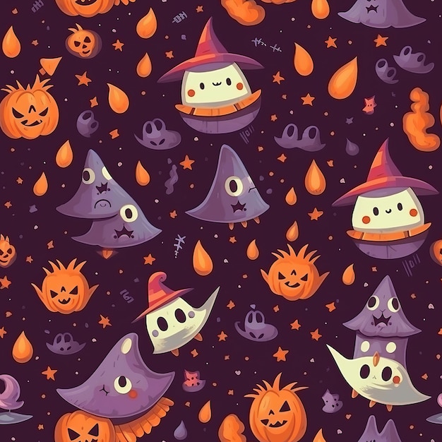 Jesień i Halloweenthemed bezszwowy wzór z generacją AI duchów