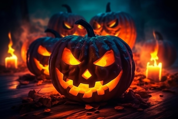 Jesień koncepcja Halloween przerażające dyni z oczami świeca ultra fotografia