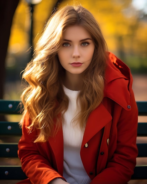 Jesień Serenity Piękna dziewczyna na ławce w parku