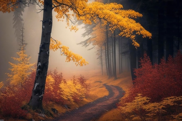 Jesień w leśnej mgle