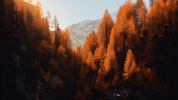 Jesienne drzewa sceniczne z brązowymi liśćmi