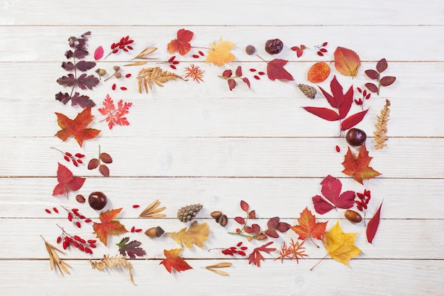 Jesienne naturalne drewno z jesienną dekoracją