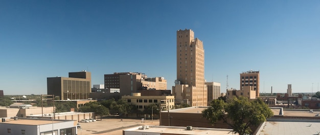 Jesienne popołudnie Błękitne niebo Lubbock Texas Downtown City Skyline