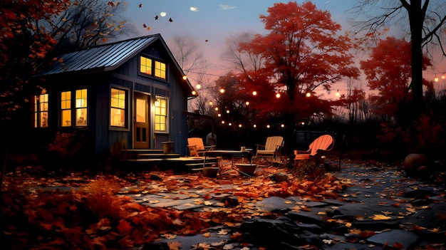jesienny dom w jesienny wieczór