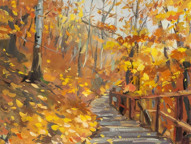 Jesienny krajobraz malarstwo gwaszowe