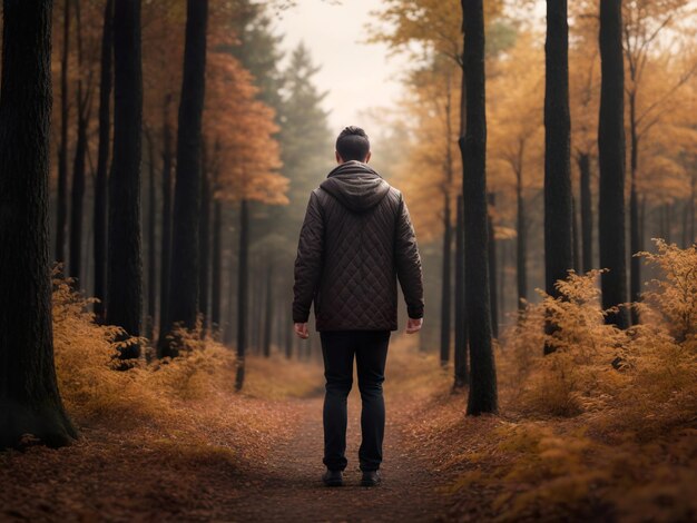Jesienny las i samotny człowiek