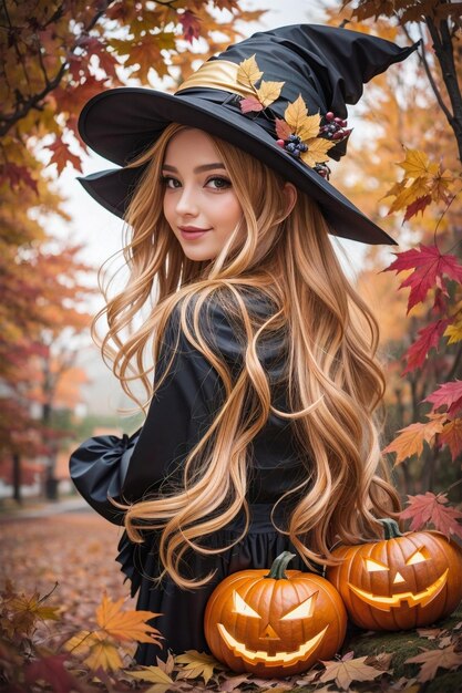 Jesienny pakiet ikon uroczej dziewczyny jako Halloween