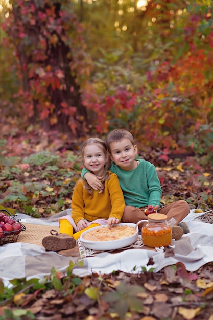 Jesienny piknik z dynią, jabłkami, herbatą