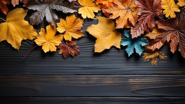 Jesienny pobłażliwość widok z góry Cupcake Filiżanka kawy i liście na drewnianym stole