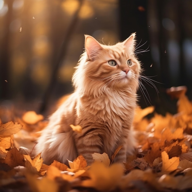 Jesienny pomarańczowy kot Amigo cieszący się świąteczną aurą jesieni