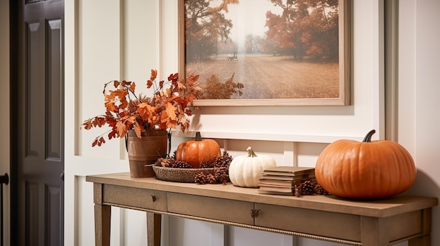Jesienny wystrój przedpokoju projektowanie wnętrz i dekoracja domu powitalne jesienne meble do przedpokoju schody i hol wejściowy wystrój domu w angielskim wiejskim domu i stylu domku