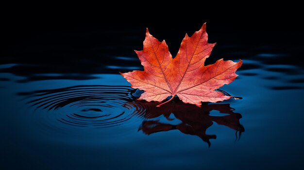 Jesieński liść klonu na powierzchni wody z falami Kopiuj przestrzeń