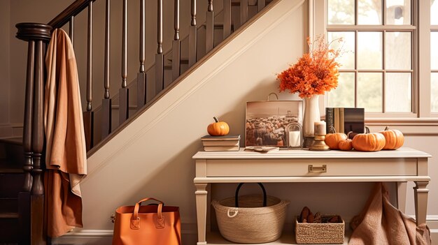Zdjęcie jesieńskie dekoracje korytarza projektowanie wnętrz i dekoracja domu witające jesienne meble wejściowe