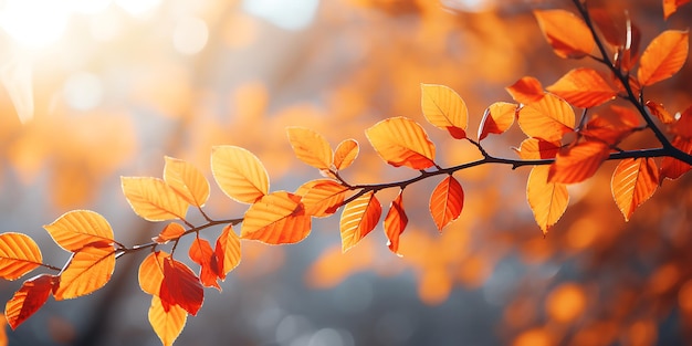 Jesieńskie tło z żółtymi liśćmi na rozproszonych światłach bokeh