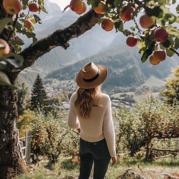 Jesieńskie zbieranie jabłek pod jabłką w Szwajcarii