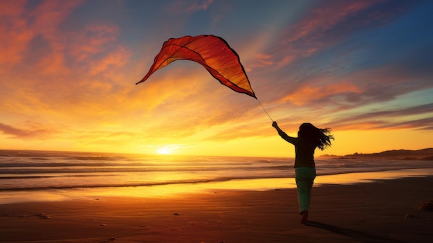 Jessica Flying Kite At Sunset Kolorowa przygoda na plaży