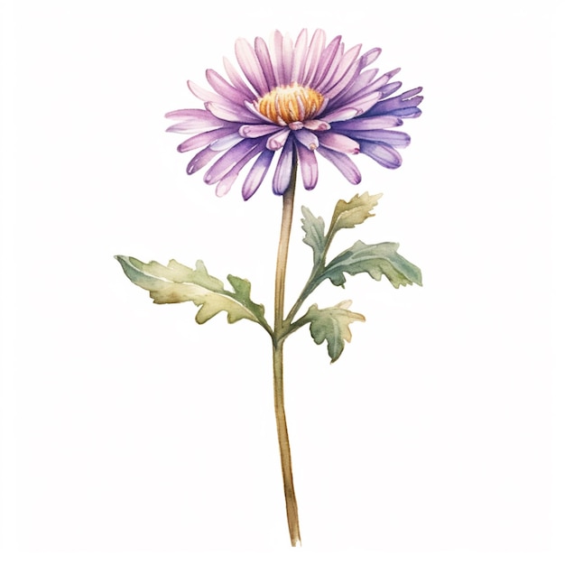 Jest akwarela przedstawiająca fioletowy kwiat na białym tle generatywnym ai