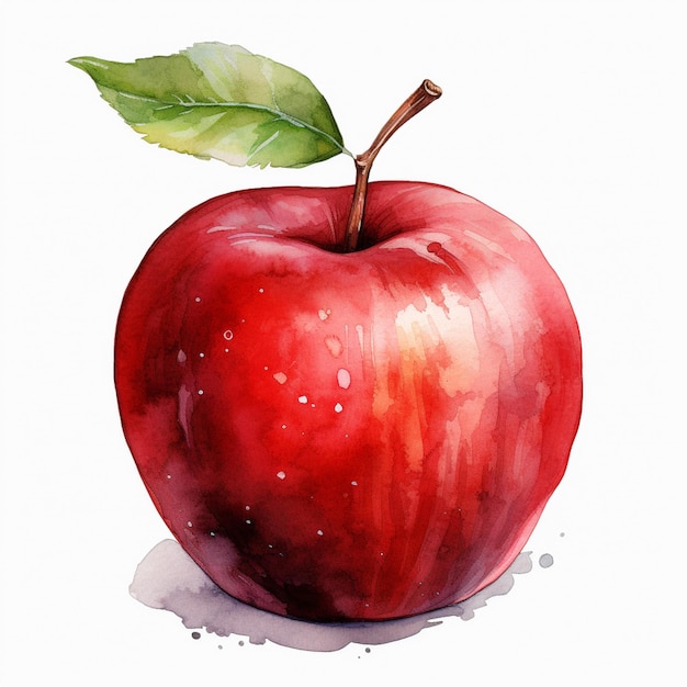 Jest akwarela przedstawiająca jabłko z generatywnym ai liścia